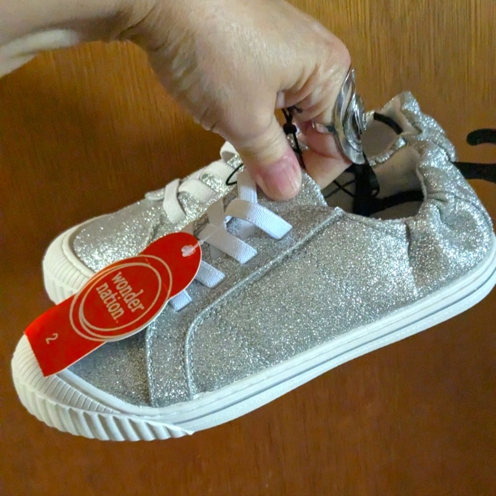 Wonder Nation Kids Sparkly Sneakers - Silver Glitter